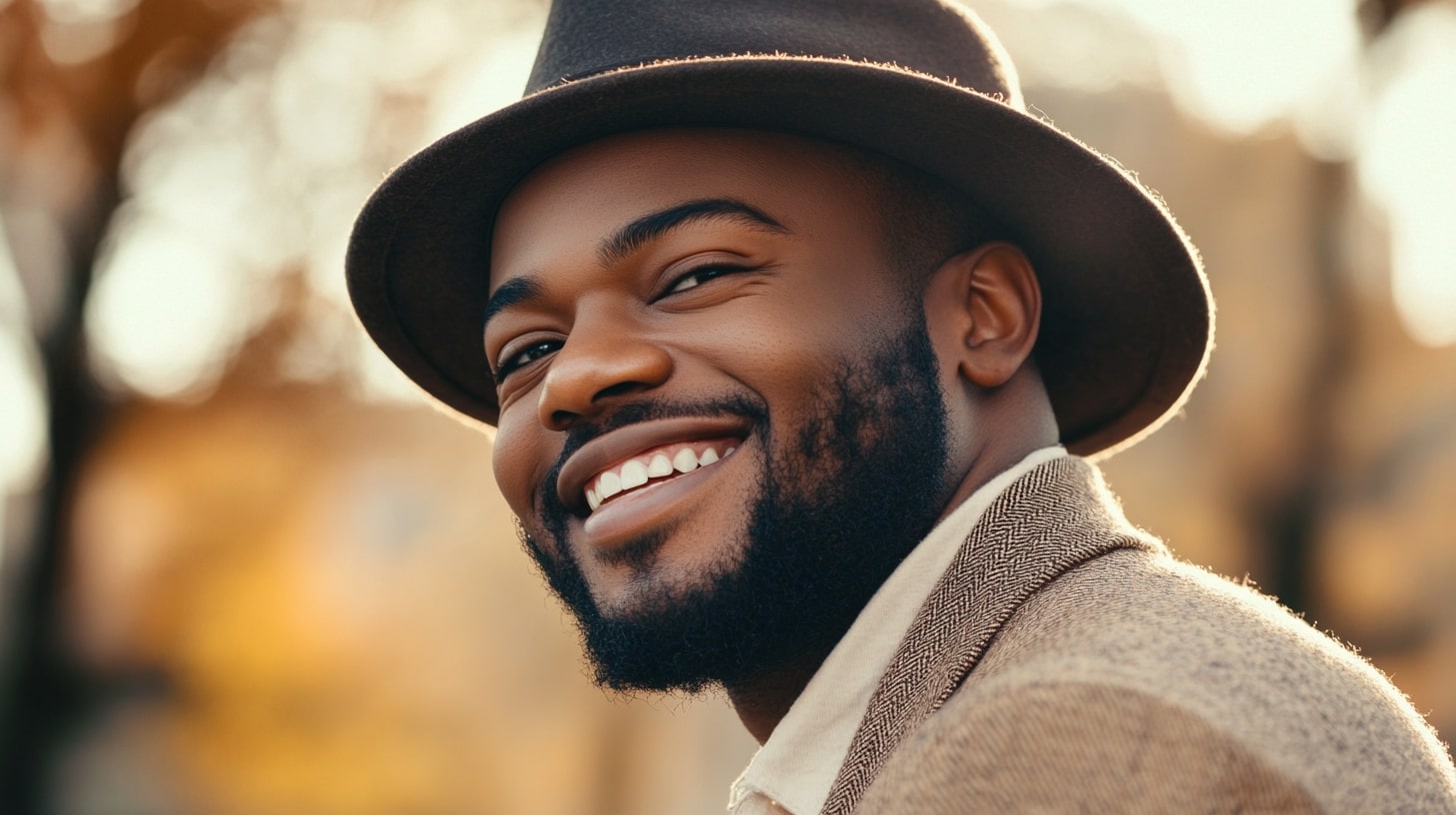 Man met een zelfverzekerde glimlach als profielfoto voor online dating.